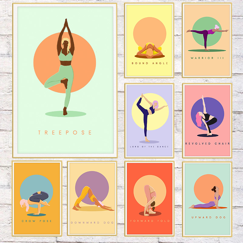 Home Gym Yoga Room - Moderne abstracte yoga poses poster kleurrijke