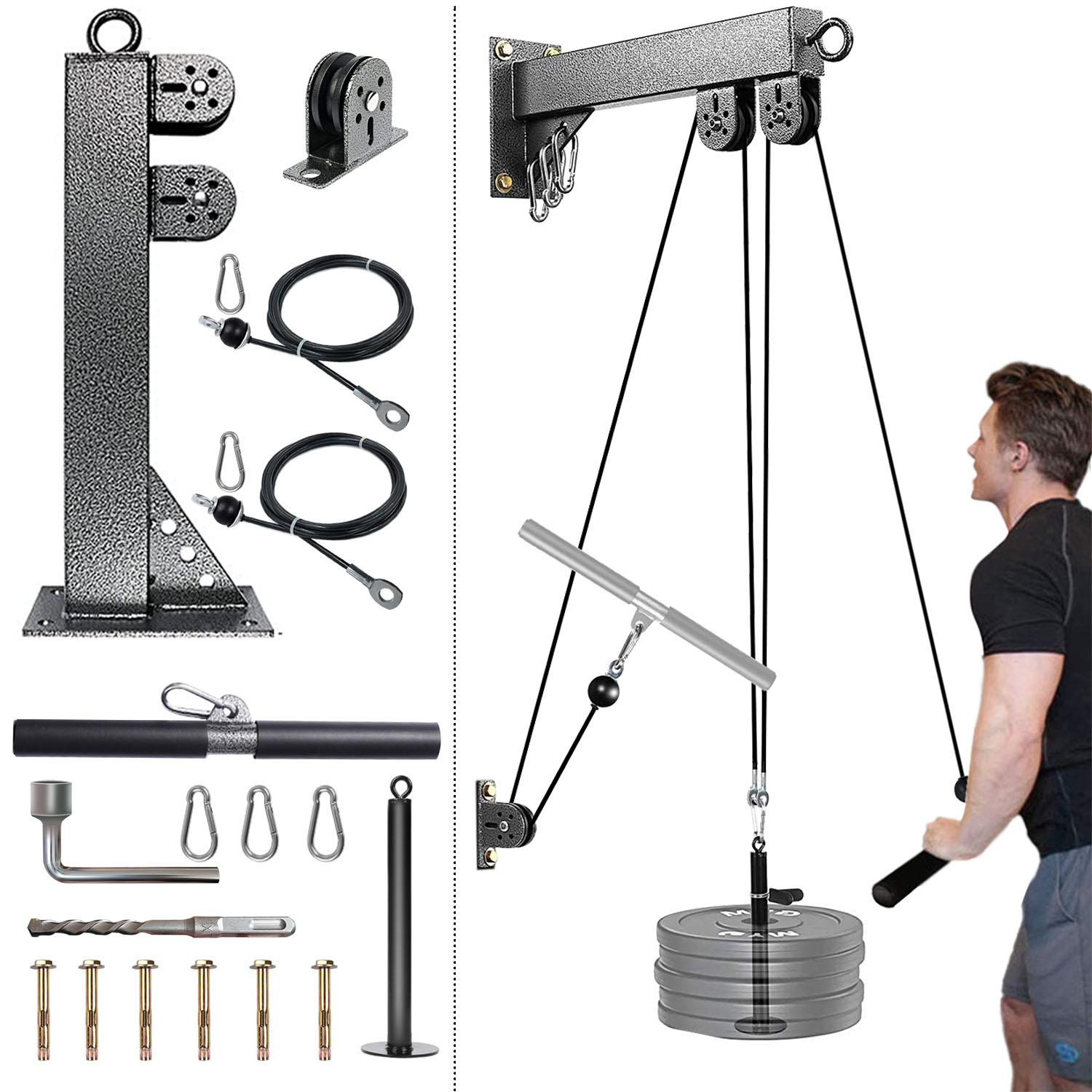 Lat Pulldown Cable - Fitness wandgemonteerd katrolsysteem, gewichtskabelkatrolsysteem, geschikt voor