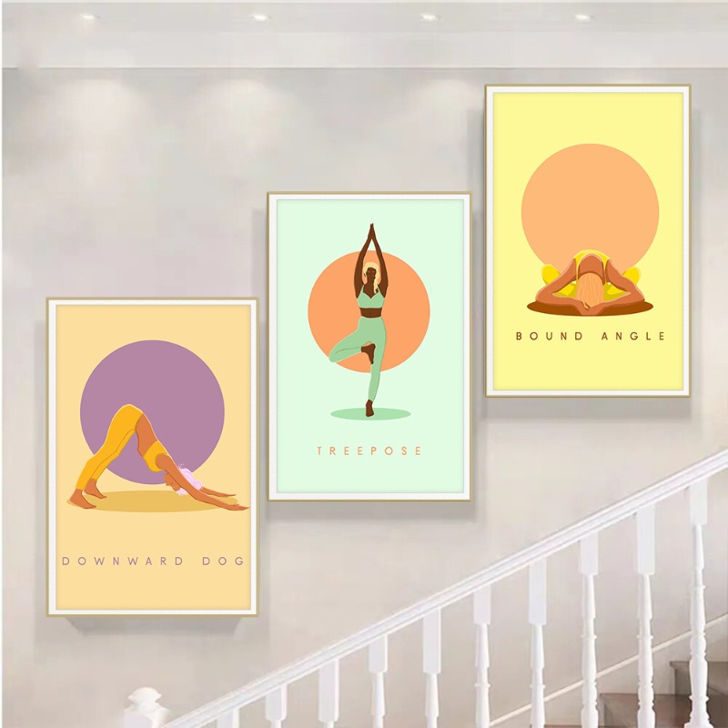 Moderne abstracte yoga poses p - Home Gym Yoga Room recensie en prijs